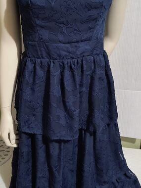 Girls Navy Tiered Lace Dress